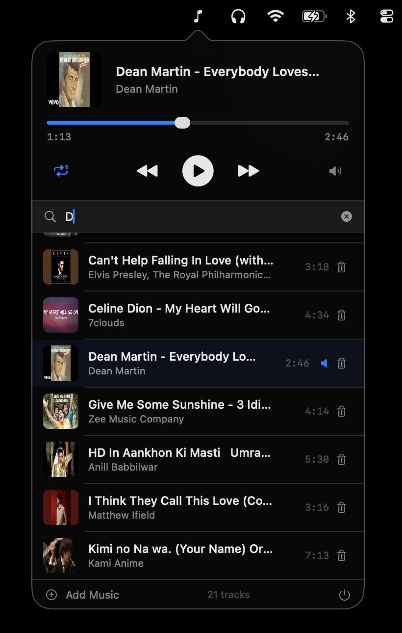 MusicPlayerMenubar in action